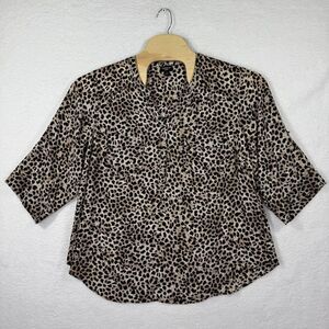 Torrid Harper Blouse‎ Size 3 Brown Leopard Print Rayon Roll Tab 3/4 Sleeve Shirt
